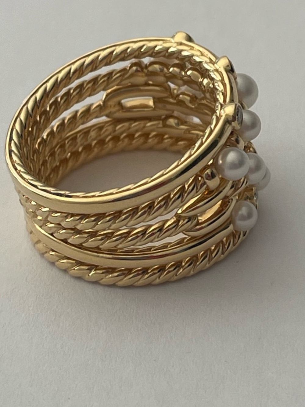 David Yurman 18k Petite Perle Pearl & Diamond Five Row Stax Ring - Picture 11 of 11